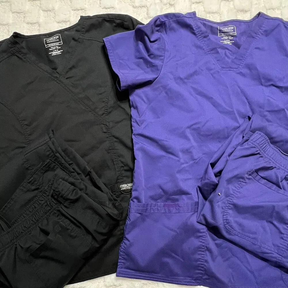 Cherokee Revolution Scrub Sets Bundle Women Large Tops Pants Black Grape Purple